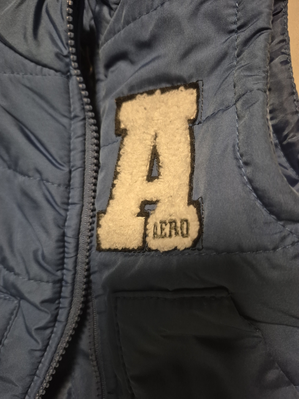 Aeropostale Light Blue Puffer Vest with Sherpa 'A' Patch